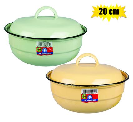 Food dish enamel 20cm w/lid plain