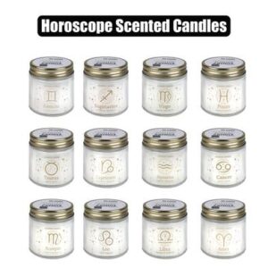 Candle in holder gls w/mtl lid horoscope