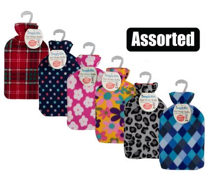 Hotwater bottle w/fleece cover asstd 2l