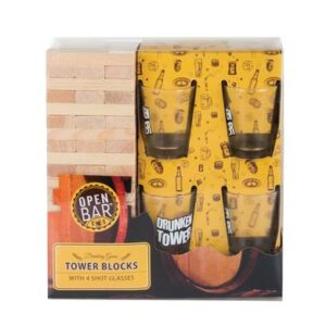 Drinking game tower blocks w/4 glasses