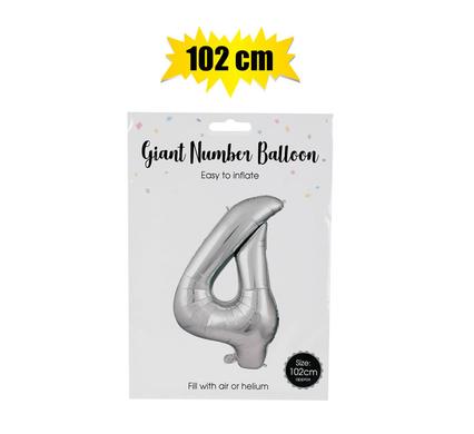 Balloon helium foil silver 4 102cm f-04