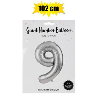 Balloon helium foil silver 9 102cm f-04