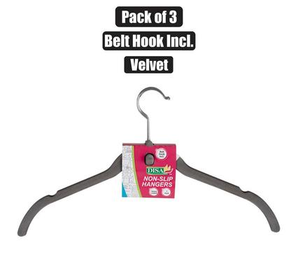 Clothes hangers velvet w/hook 3pc