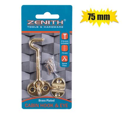 Cabin-hook+eye brass+screws 75mm zenith