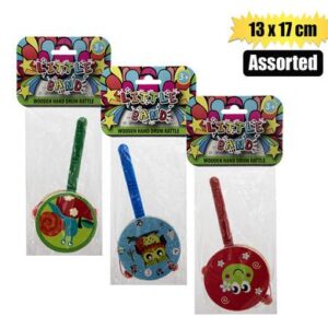 Musical wood hand drum rattle 13x17cm