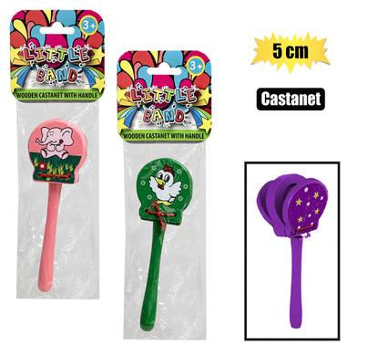 Musical wood castanet on handle 5.5x5cm