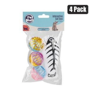 Pet cat toy balls + fish 4 pack
