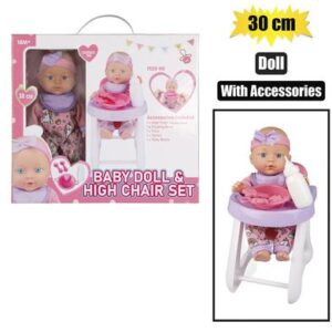 Doll baby 30cm with high chair & acc