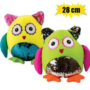 Plush bright owl w/foambeads 28cm