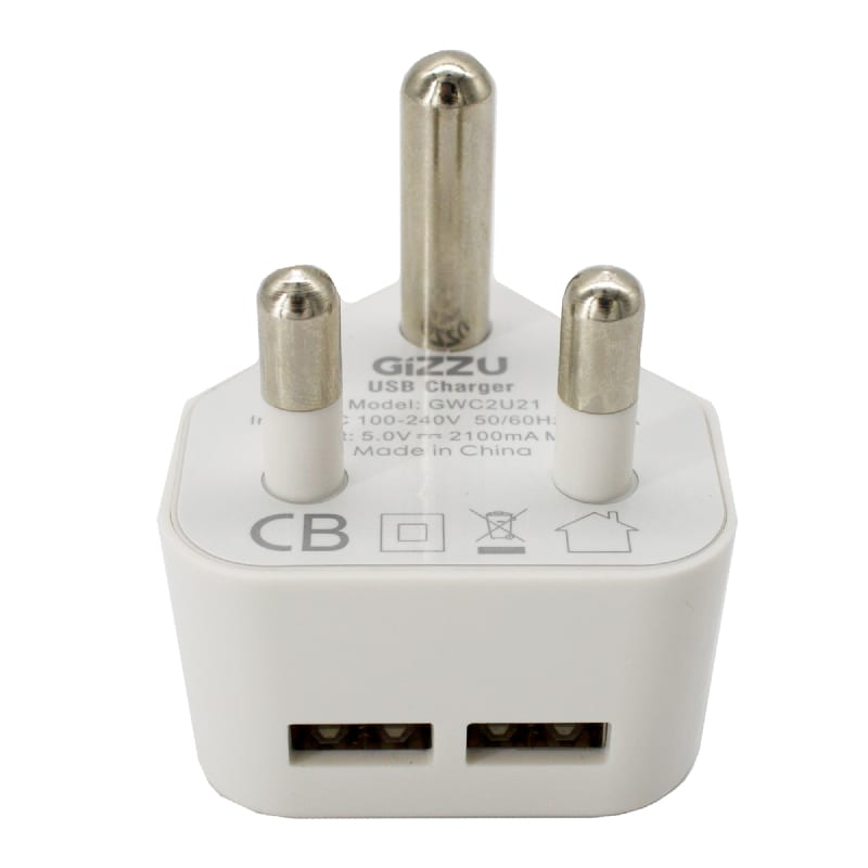 GIZZU 2 x USB 3-Prong Wall Charger White - Image 3