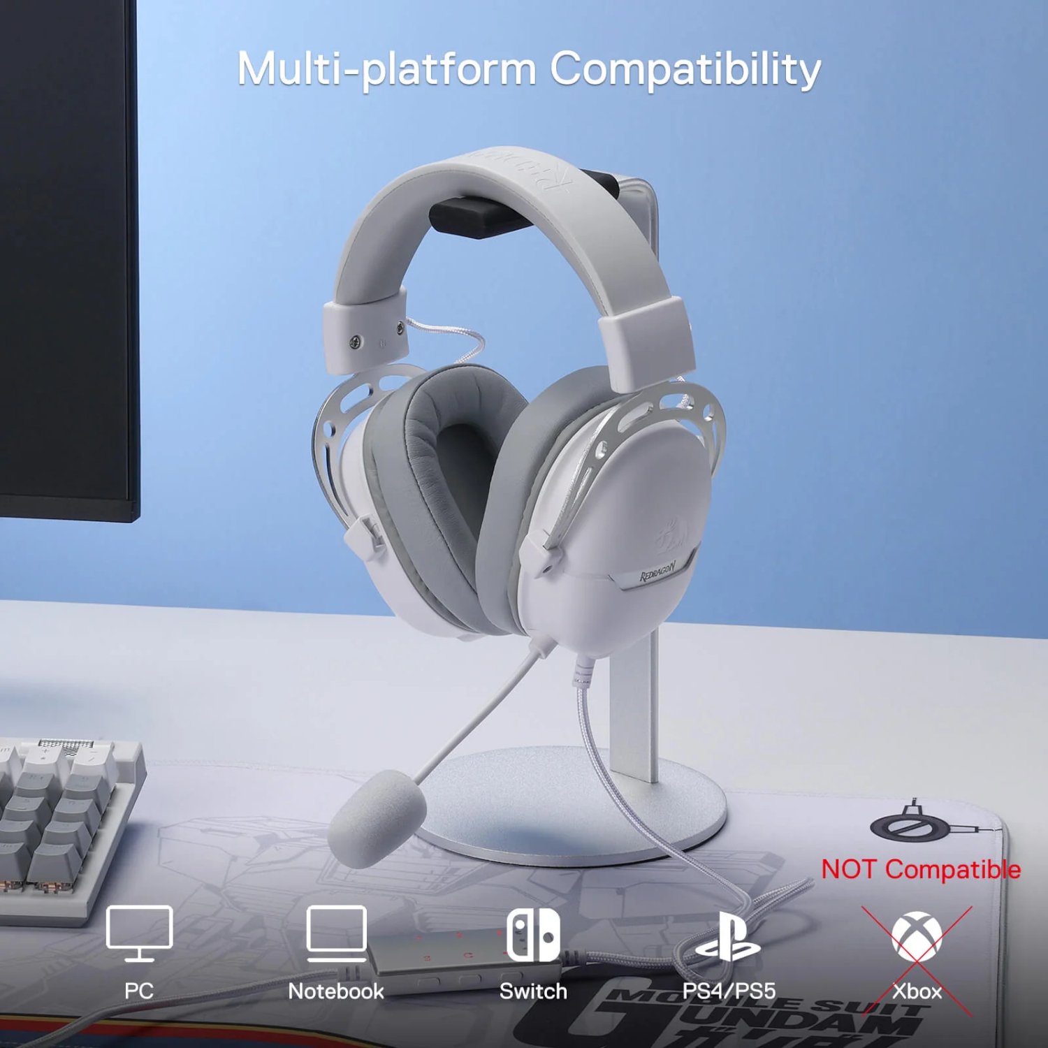 REDRAGON Over-Ear AURORA Gaming Headset - White - Image 4